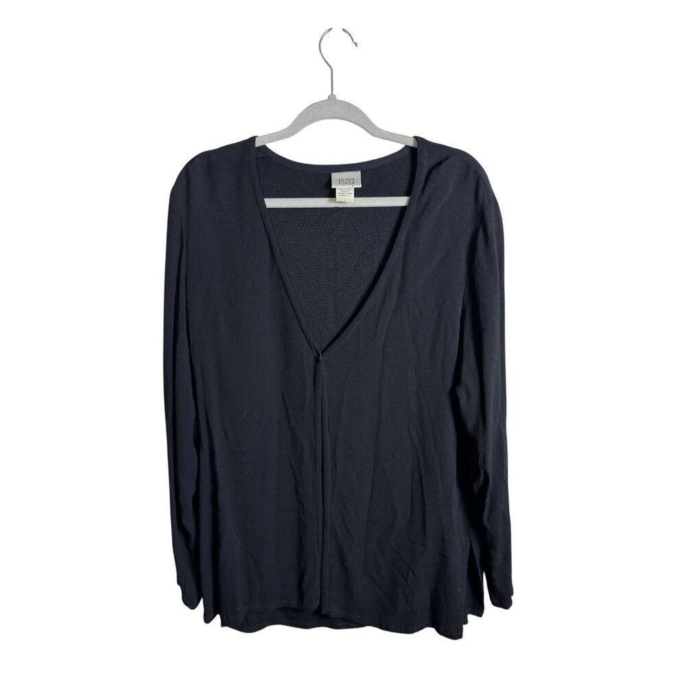 Eileen Fisher System 100% Rayon Boxy Black Blouse Size Large Button